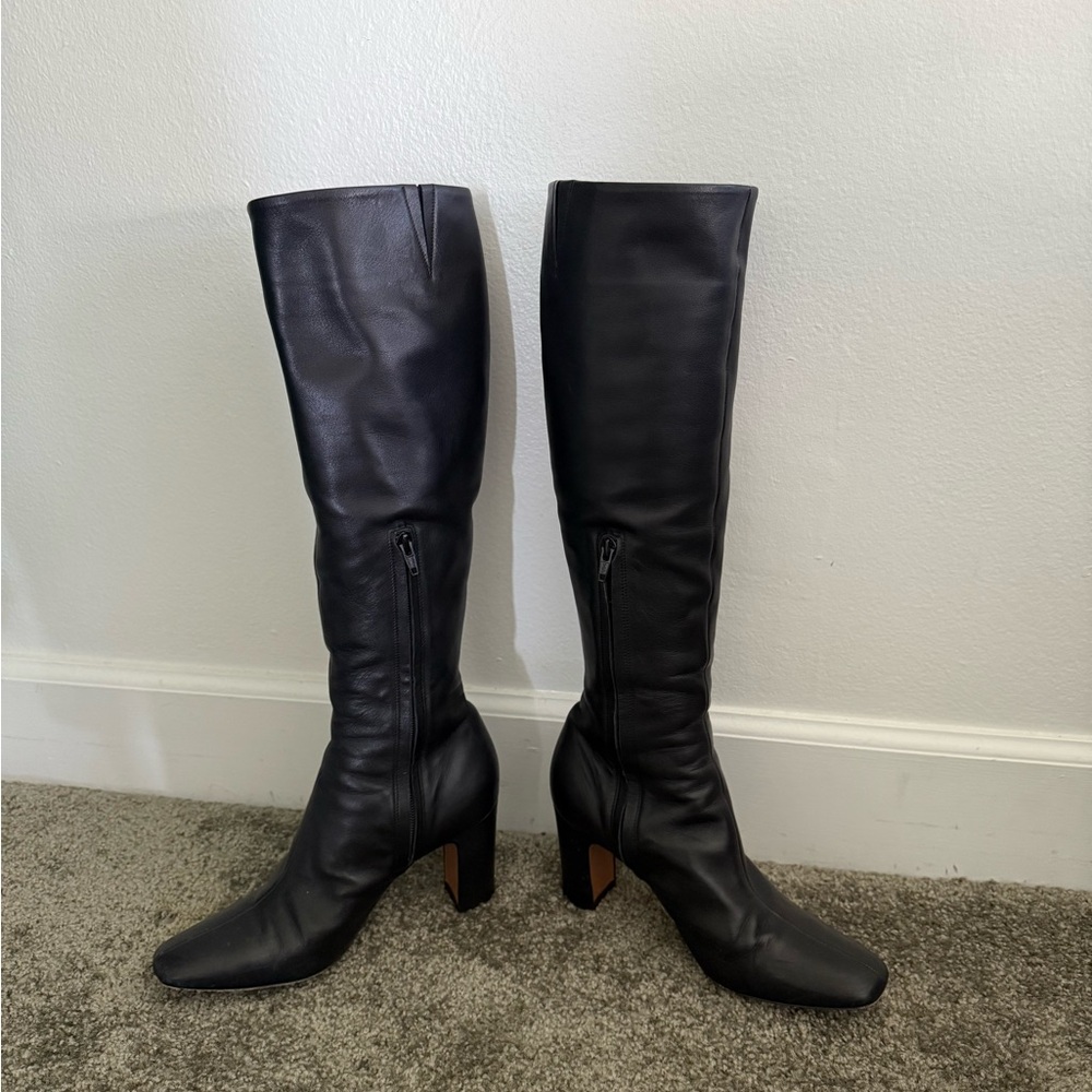 Rouje Black Leather Knee Boots